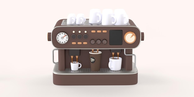 Ilustración en 3D de una cafetería