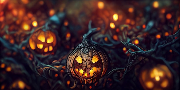 Foto ilustración 3d de calabaza de halloween. fondo de halloween