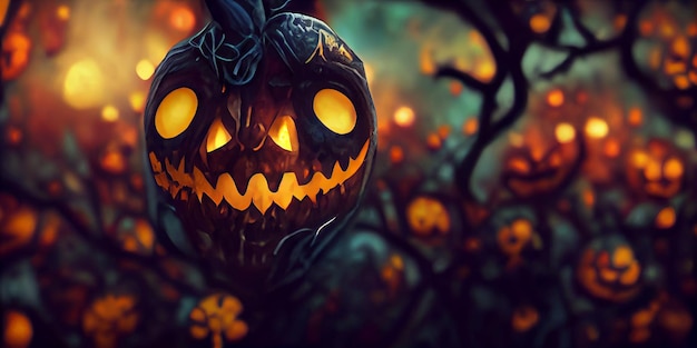 Ilustración 3D de calabaza de Halloween. fondo de halloween