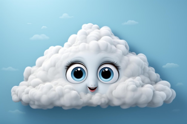 Foto ilustración en 3d de una cara pensante con una nube en un lienzo en blanco