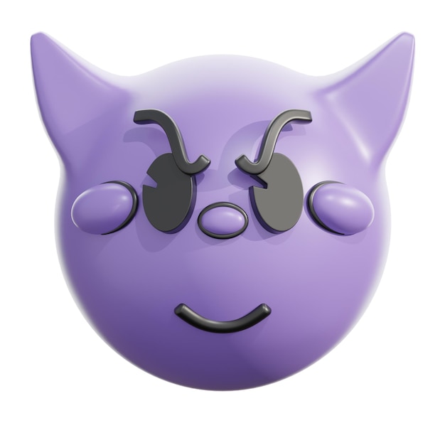 Ilustración 3D de la cara sonriente con cuernos