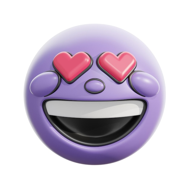 Ilustración 3D de cara sonriente con ojos de corazón