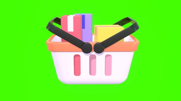 Ilustración 3D del carrito de compras aislada en un fondo verde adecuada para publicidad comercial
