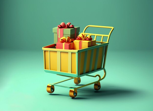Ilustración 3D del carrito de compras de cajas de paquetes