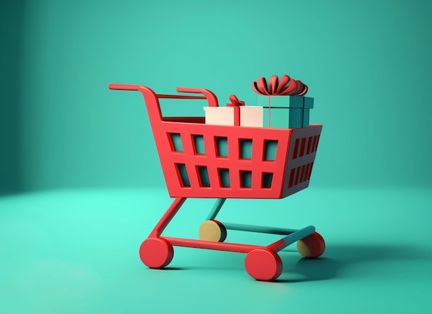 Ilustración 3D del carrito de compras de cajas de paquetes