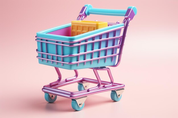 Foto ilustración 3d del carrito de compras en un fondo aislado creada con ia generativa