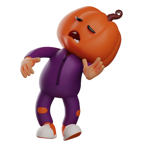 Ilustración 3D Cartoon Halloween Scarecrow 3D mostrando poses extrañas cuerpo ligeramente doblado hacia atrás