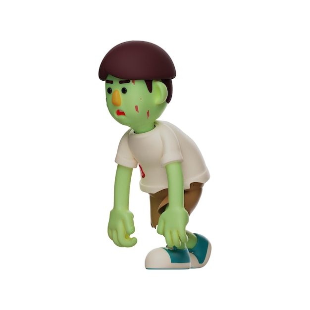 Ilustración 3D Cartoon Zombie 3D se siente cansado caminar ligeramente doblado con una cara cansada Carro 3D