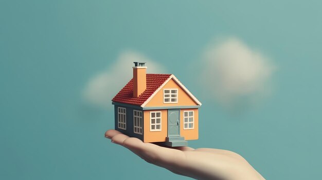 Ilustración 3D de la casa con la mano protegiendo los hogares