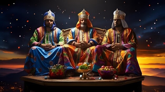 Ilustración en 3D de la celebración de los tres sabios