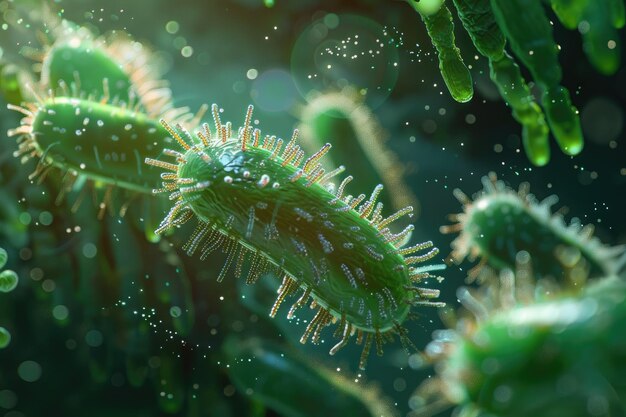 Ilustración en 3D de las células de las bacterias