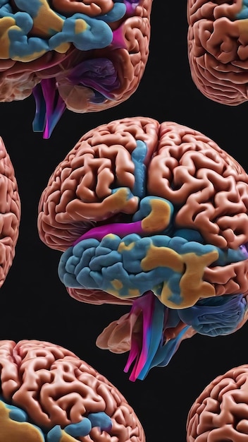 Foto ilustración 3d del cerebro humano aislado en fondo negro