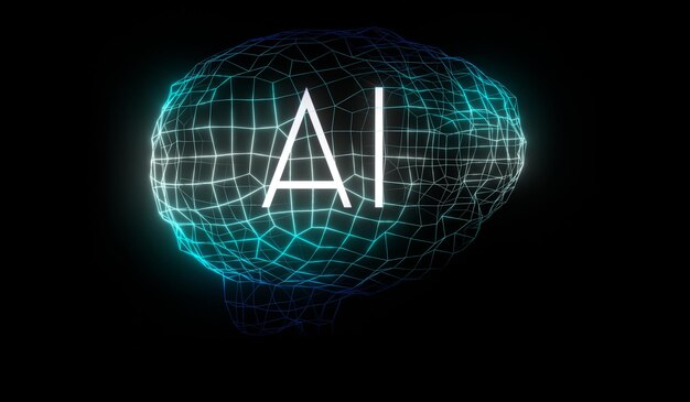 Foto ilustración 3d del cerebro humano geométrico del concepto de inteligencia artificial