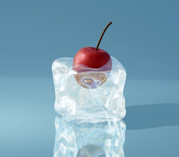 Ilustración 3D de cereza en hielo