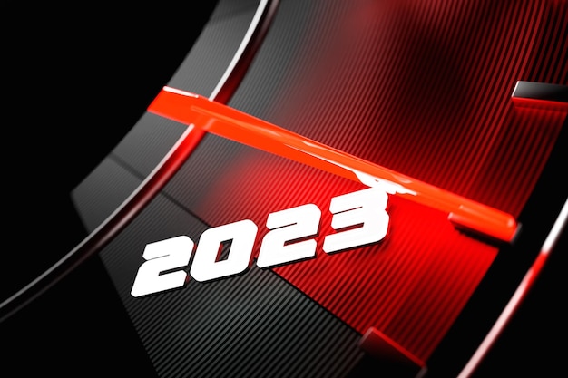 Ilustración 3D cerrar velocímetro negro con cortes 20222023 El concepto de año nuevo y Navidad en el campo automotriz Contando meses hasta el nuevo añoxA