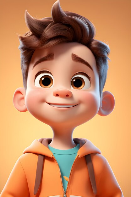 Foto ilustración 3d de un chico lindo con cabello castaño y chaqueta naranja.jpg