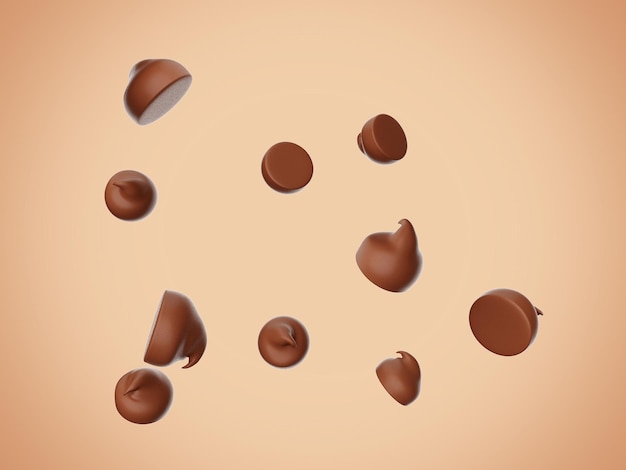 Ilustración 3d de chispas de chocolate de chocolate que cae selectivamente