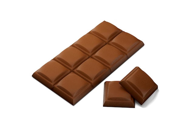 Ilustración 3d de chocolate premium lleno y cubo aislado en blanco