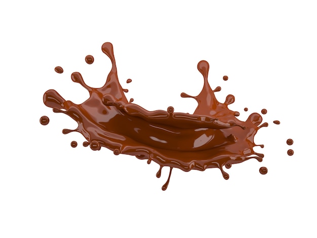 Ilustración 3d de chocolate splash sobre fondo blanco con trazado de recorte