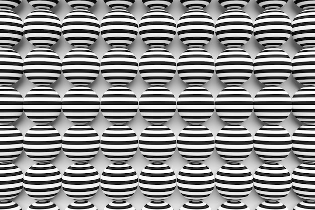 Ilustración 3d de círculo blanco y negro. Conjunto de formas sobre fondo monocromo, patrón. Fondo de geometría