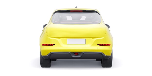 Ilustración 3D de coche pequeño y lindo amarillo con portón trasero eléctrico