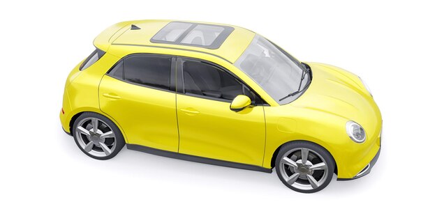 Ilustración 3D de coche pequeño y lindo amarillo con portón trasero eléctrico