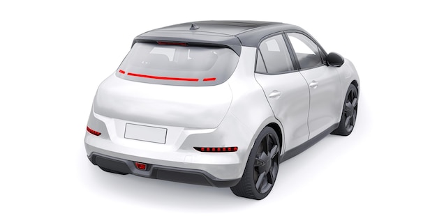 Ilustración 3D de coche pequeño y lindo blanco con portón trasero eléctrico