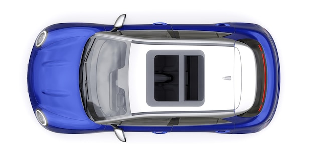 Ilustración 3D de coche con portón trasero eléctrico pequeño y lindo azul