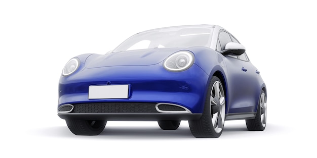 Ilustración 3D de coche con portón trasero eléctrico pequeño y lindo azul