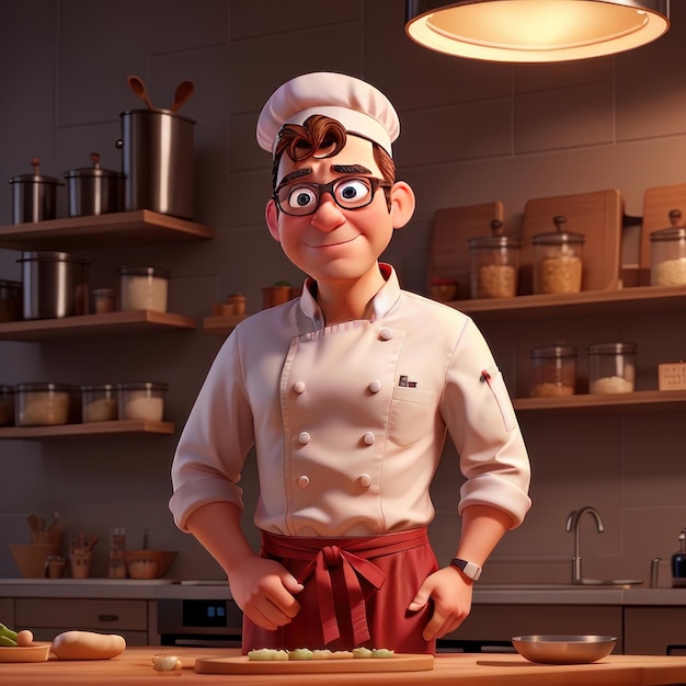 Ilustración 3D de la cocina del chef IA generativa