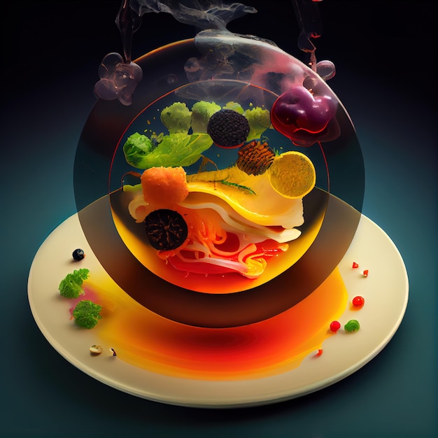 Ilustración 3d de cocina molecular abstracta IA generativa