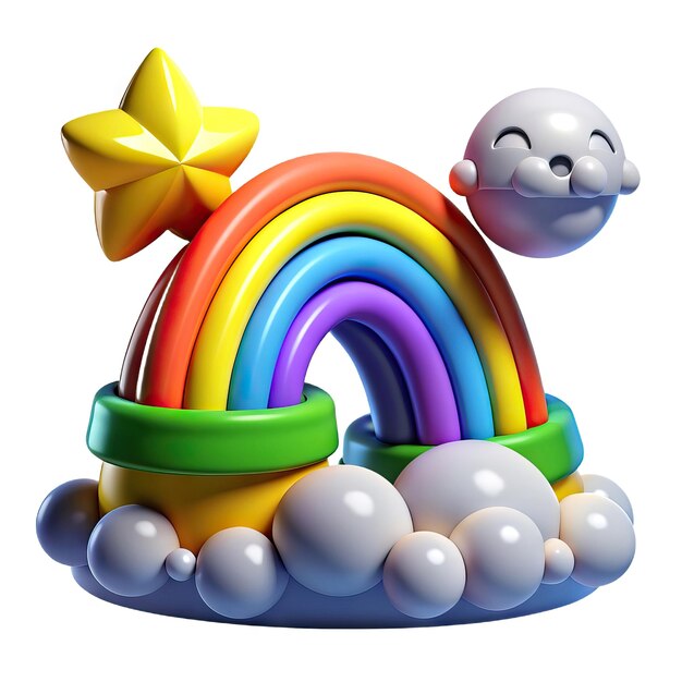 Foto ilustración 3d colorida con arco iris de luna y elementos de juego