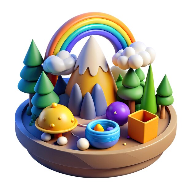 Foto ilustración 3d colorida con arco iris de luna y elementos de juego