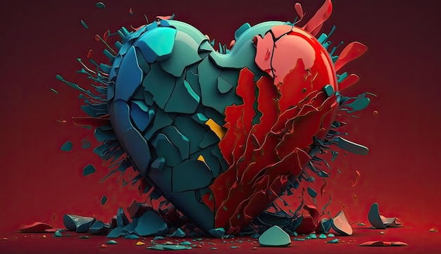 Ilustración 3d colorida de corazón roto