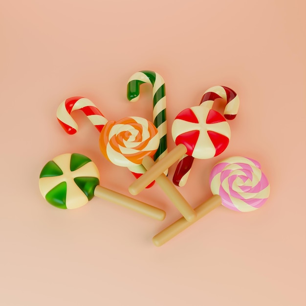 Ilustración 3D colorida de dulces de Navidad