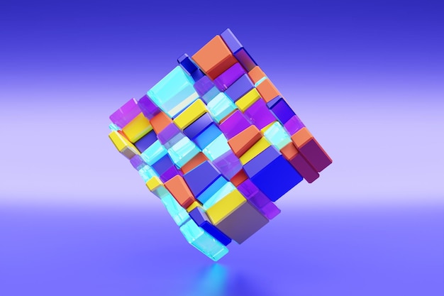 Foto ilustración 3d de un colorido conjunto de cubos en un patrón de fondo monocromo fondo de geometría