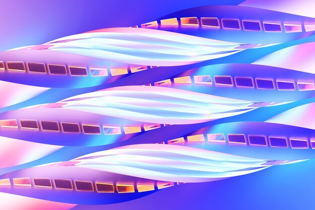 Ilustración 3D de coloridos cables trenzados entrelazados en filas uniformes sobre un fondo azul.