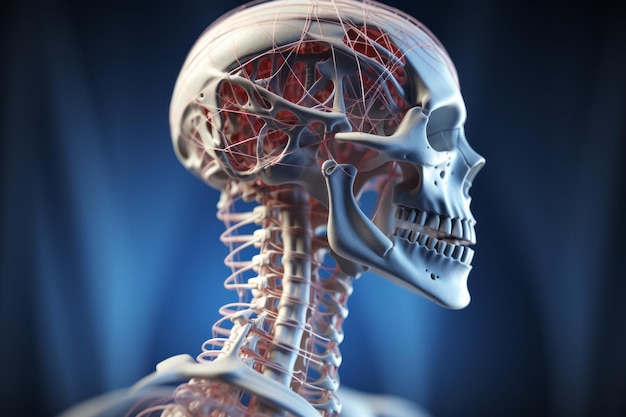 Foto ilustración en 3d de la columna cervical humana vértebras de la columna vertebral humana plagadas de terminaciones nerviosas tratamiento del dolor de espalda y concepto de tecnologías médicas