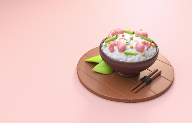 Ilustración 3D de comida japonesa aislada