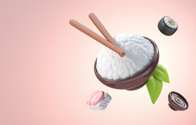 Ilustración 3D de comida japonesa aislada