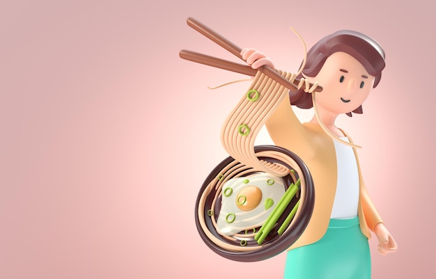 Ilustración 3D de comida japonesa aislada