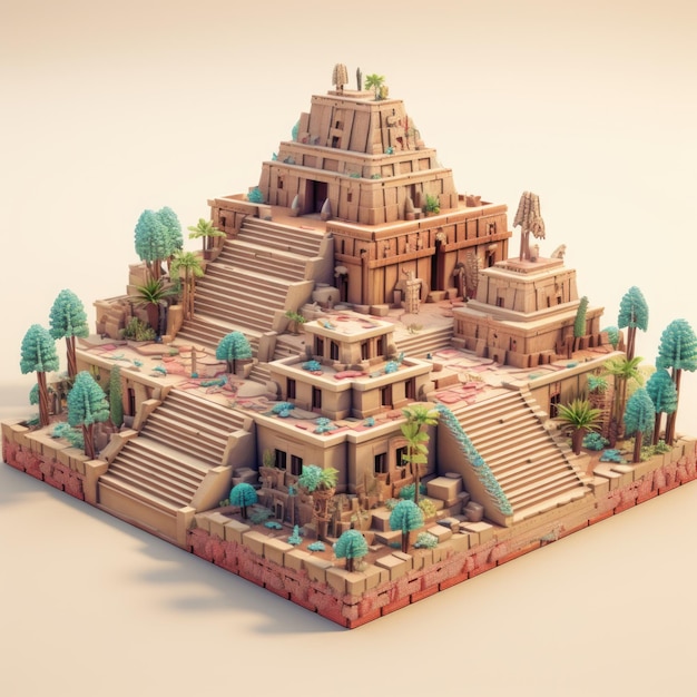 Ilustración 3d del complejo del templo azteca