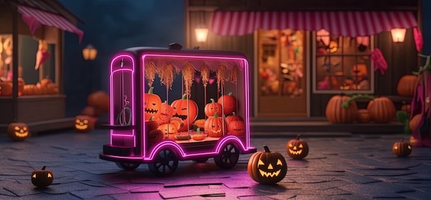 Ilustración 3D de las compras en línea de Happy Halloween generadas por la IA