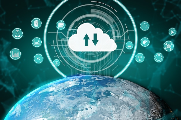 Ilustración 3D de comunicación internacional y red avanzada de Internet.
