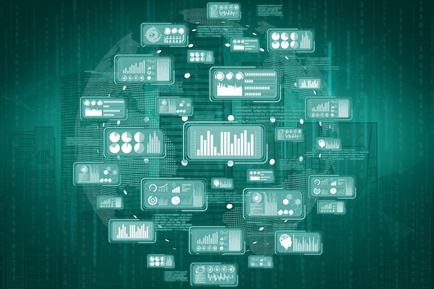 Foto ilustración 3d de comunicación internacional y red avanzada de internet.