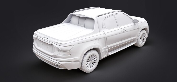 Foto ilustración 3d del concepto de camioneta de carga sobre fondo gris aislado. representación 3d.