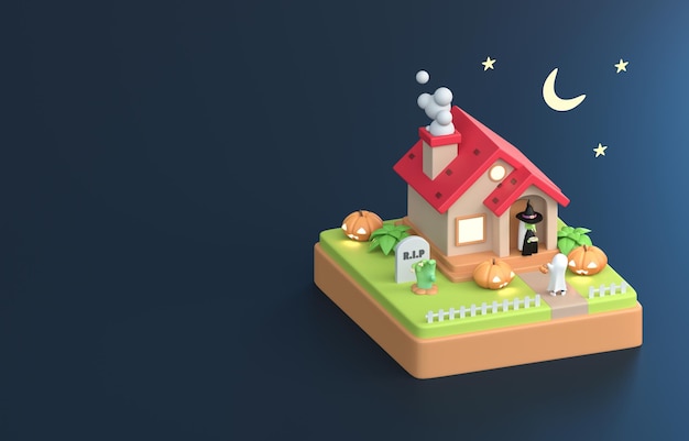 Ilustración 3D del concepto de casa de Halloween