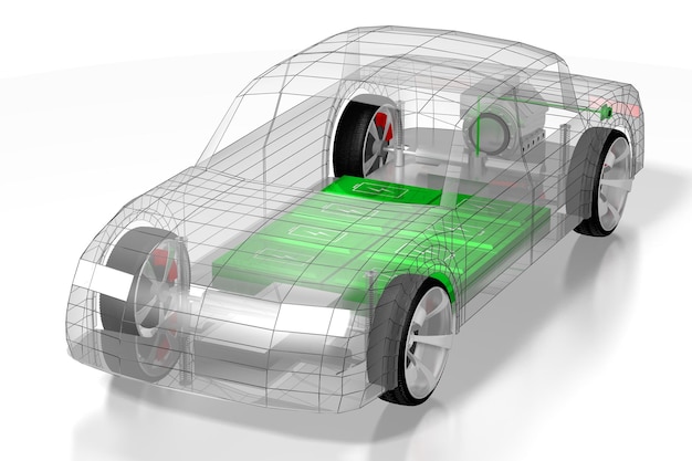 Foto ilustración 3d del concepto de coche eléctrico