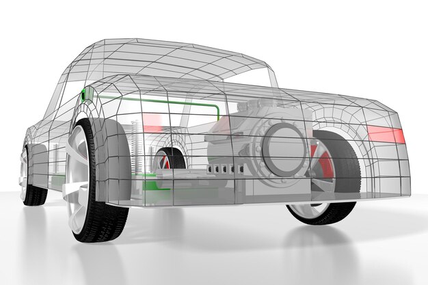 Ilustración 3D del concepto de coche eléctrico