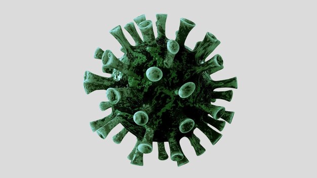 Ilustración 3D. El concepto de coronavirus 2019 nCov responsable del brote de gripe asiática y la gripe de coronavirus como casos de cepas de gripe peligrosas como una pandemia. Microscopio virus Covid19 de cerca.